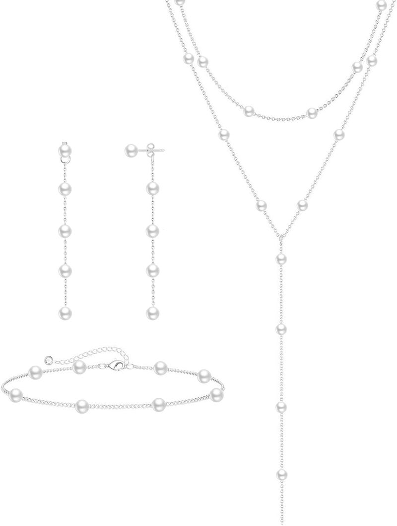 Zeffy Gold Pearl Necklace for Women, Dainty 14K Gold/Silve Plated Layered Pearl Choker Pearl Earrings Pearl Bracelets Wedding Trendy Gold Jewelry Set for Women Gifts - Image 1